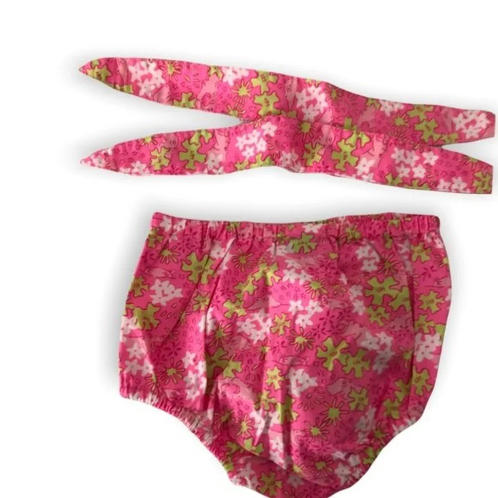 Lilly Pulitzer 4T baby bloomers diaper cover pink/green kids two hair ties